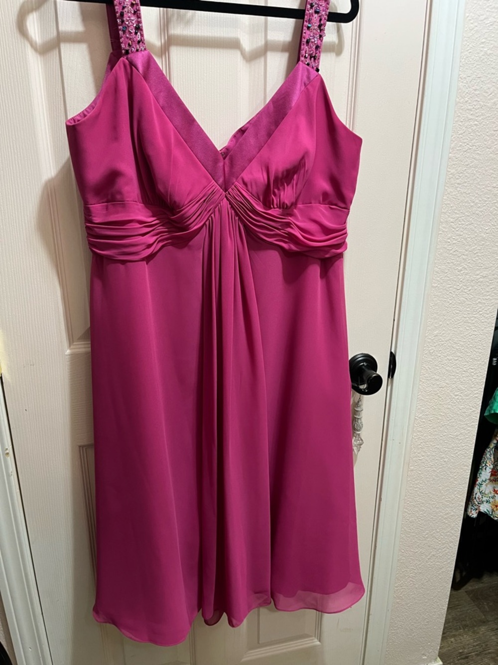 David’s Bridal Fuchsia V-Neck Sleeveless Cocktail Dress
